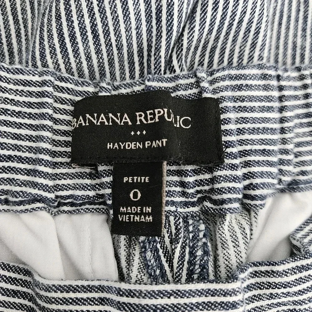 Banana Republic Hayden Ankle Pants Linen Blue Conductor Striped Petite